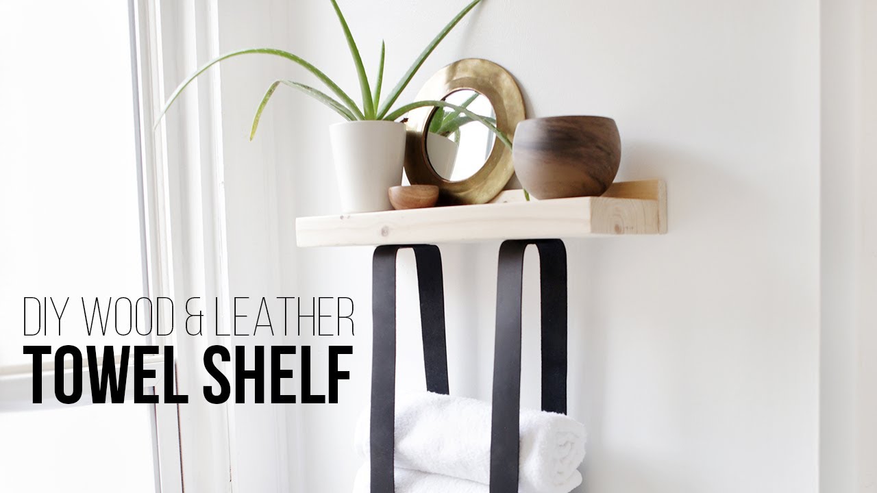 DIY Wood and Leather Towel Shelf