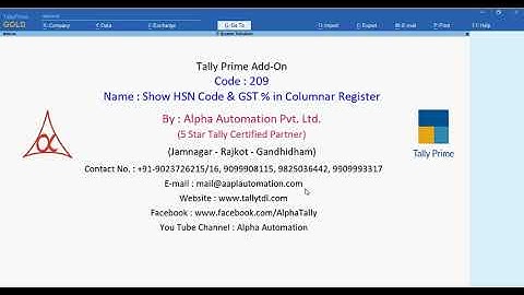 Tally Add On : Show HSN Code & GST % in Columnar Register in Tally Prime Software.