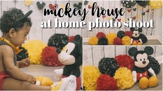 mickey mouse smash cake photoshoot + diy at home baby first birthday behind the scenes photo shoot!