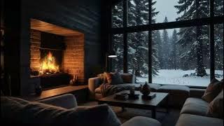 No Ads Fireplace Blizzard ASMR - Snow Storm Sound Sleep With Fireplace Burning For Deep Sleeping