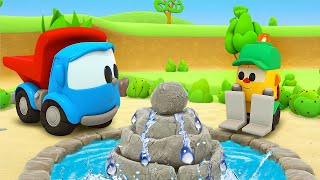 Léo le camion curieux construit une fontaine. Dessin animé pour les petits