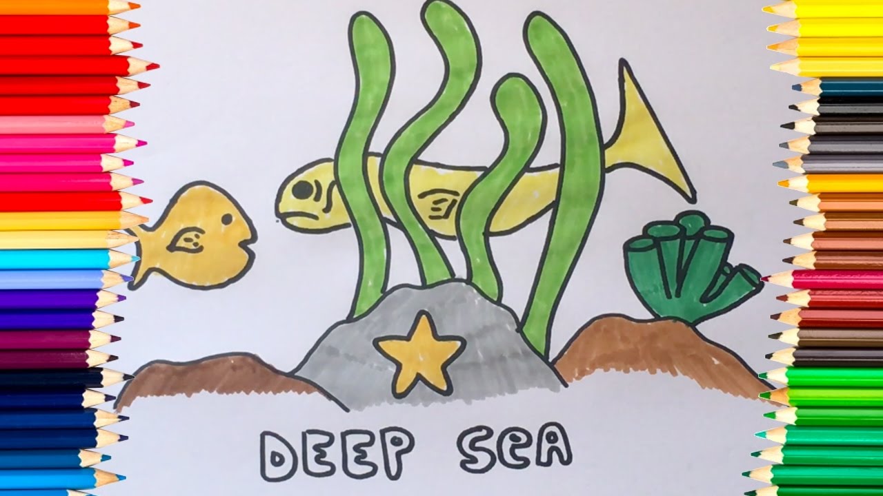 Draw fish between coral reef in deep sea - Kids learning colors - Art for c...
