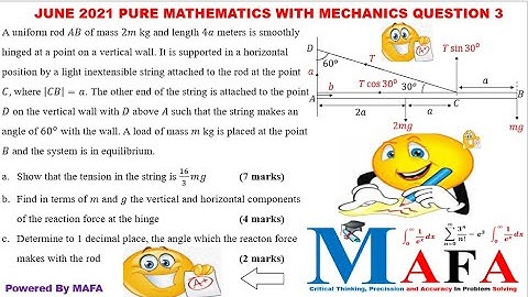 FORCES IN EQUILIBRIUM: CGCE JUNE 2021 PURE MATHEMATICS WITH MECHANICS QUESTION 3 DETAILED SOLUTION