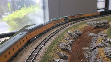 N Scale Union Pacific Big Boy 4014 leads excursion train with SD70ACes 8444 and 1989
