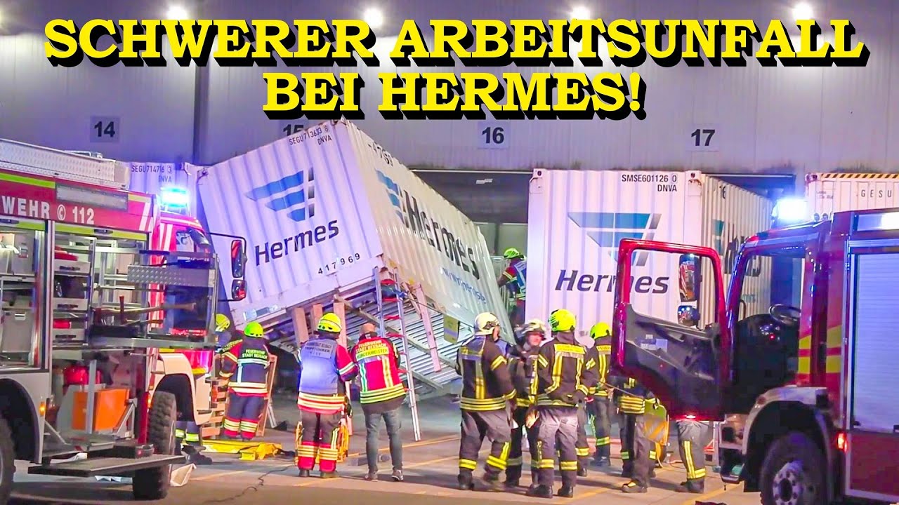 +++ MANN WIRD UNTER CONTAINER EINGEKLEMMT +++ SCHWERER ARBEITSUNFALL BEI HERMES | FEUERWEHR