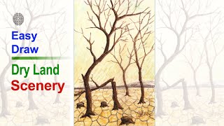 Easy draw dry land scenery| dead trees scenery| #shorts