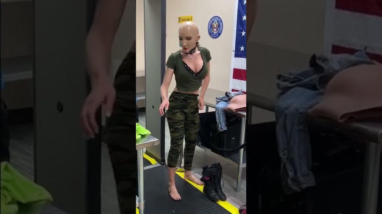 Unmasking girl in airport