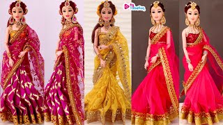 Barbie doll Haldi ceremony saree making Compilation, indian bridal doll, Barbie saree draping