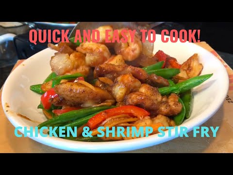 CHICKEN, SHRIMP WITH SUGAR PEAS STIR FRY