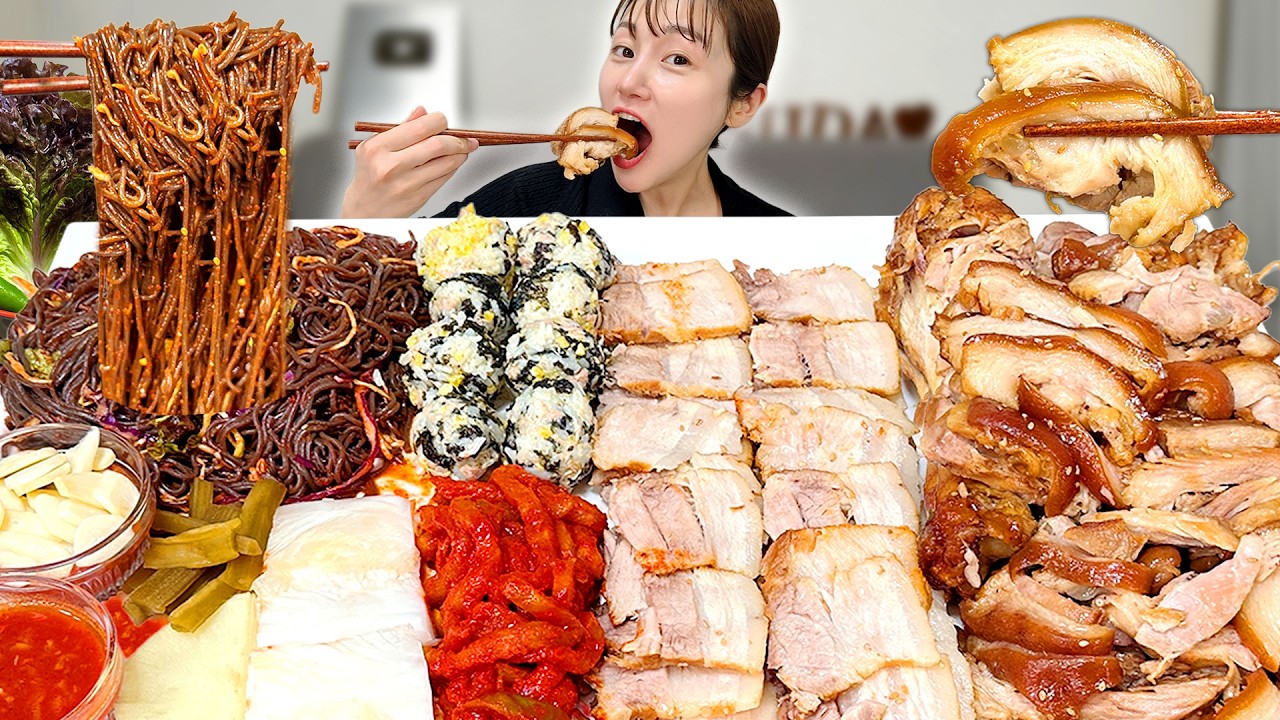 촉촉 야들 쫀득 3박자가 모두 갖춰진 족발 大 보쌈 大 돼지파티 제대로 했어요😍 막국수에 참치마요주먹밥까지 족발 보쌈 먹방!🍖 Jokbal & Boiled Pork Mukbang
