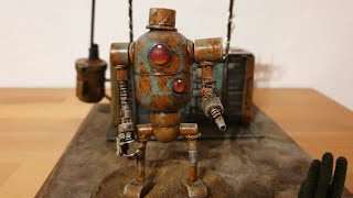 I build a rusty robot from scratch for my SciFi  Western Diorama  Timelapse