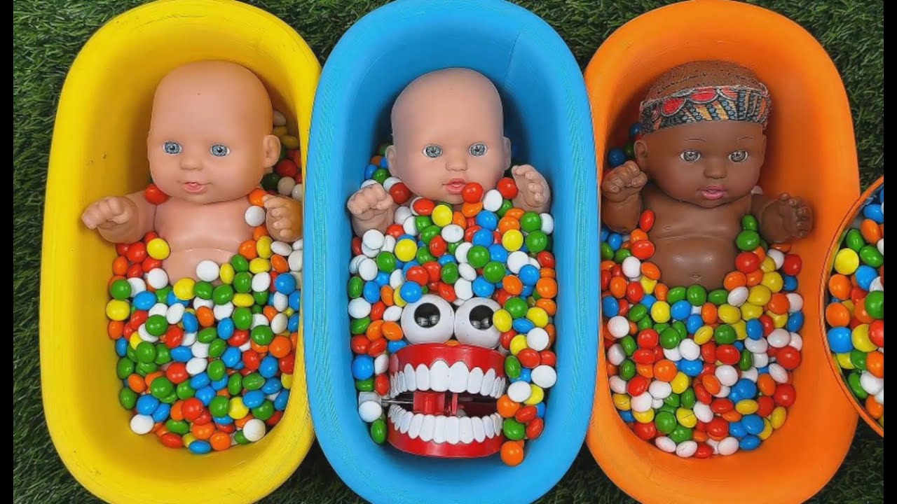 Full of 3 Rainbow BathTubs Candy with M&M's & Magic Slime Cutting Video