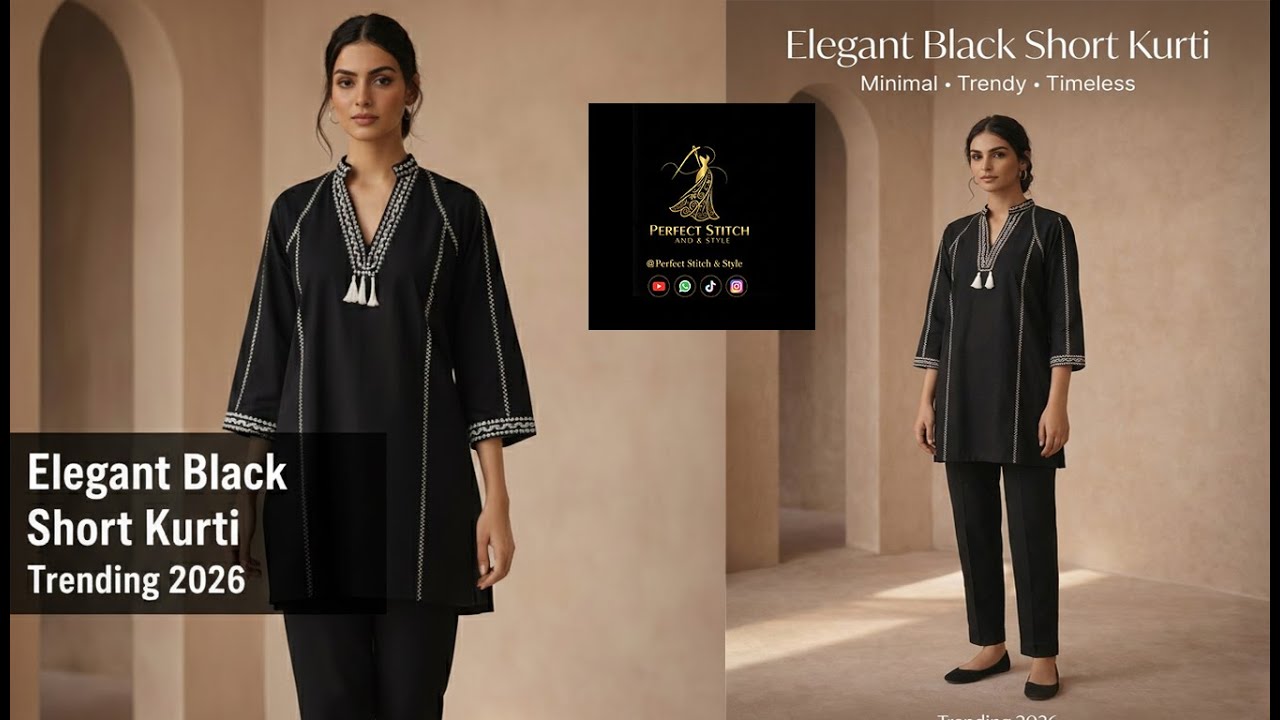 Элегантная черная короткая курти с прямыми брюками 🖤 | Простой дизайн курти с вышивкой | Тренд 2026