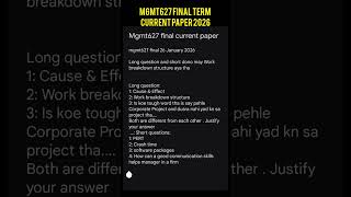 mgmt627 final term current paper 2026 #vu #vuexams #mgmt627