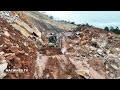 Incredible Bulldozer Strong Force Pushing Dirt Mud for High Mountain Road Construction Process