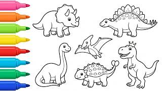 How to Draw 6 Cute Dinosaurs Step by Step | Easy Dinosaur Coloring Pages Tutorial screenshot 2