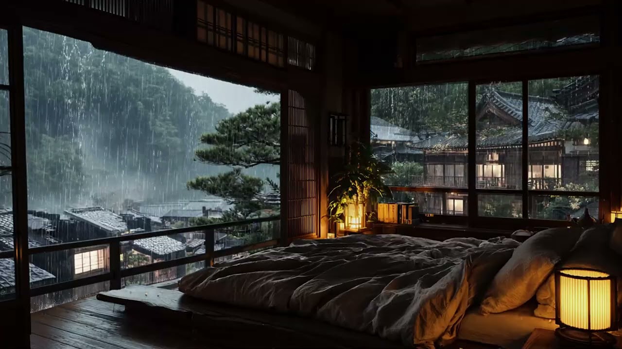 Midnight Bedroom Ambience | Nervous System Reset - Delta Sleep Piano with Rain Therapy