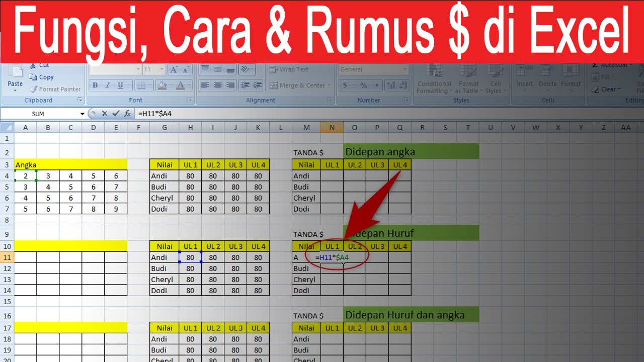 cara menggunakan dan fungsi rumus atau dollar di excel YouTube
