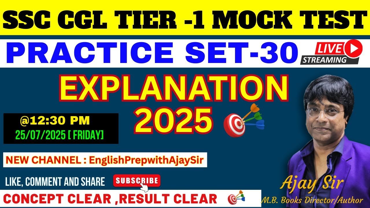 2025 CGL PRACTICE SET -30 || SSC CGL TIER -1 MOCK TEST || English By ...