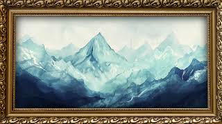 Misty Blue Mountains with Gold Frame | 2 Hour 4K Watercolor Art Display screenshot 5