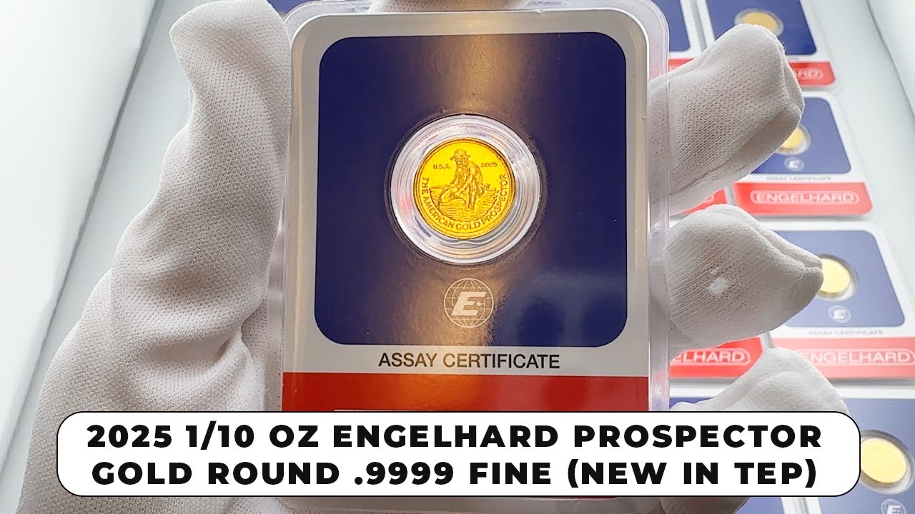 Золотая монета Engelhard Prospector, 1/10 унции, 2025 г., проба 0,999 (НОВАЯ, в упаковке TEP)