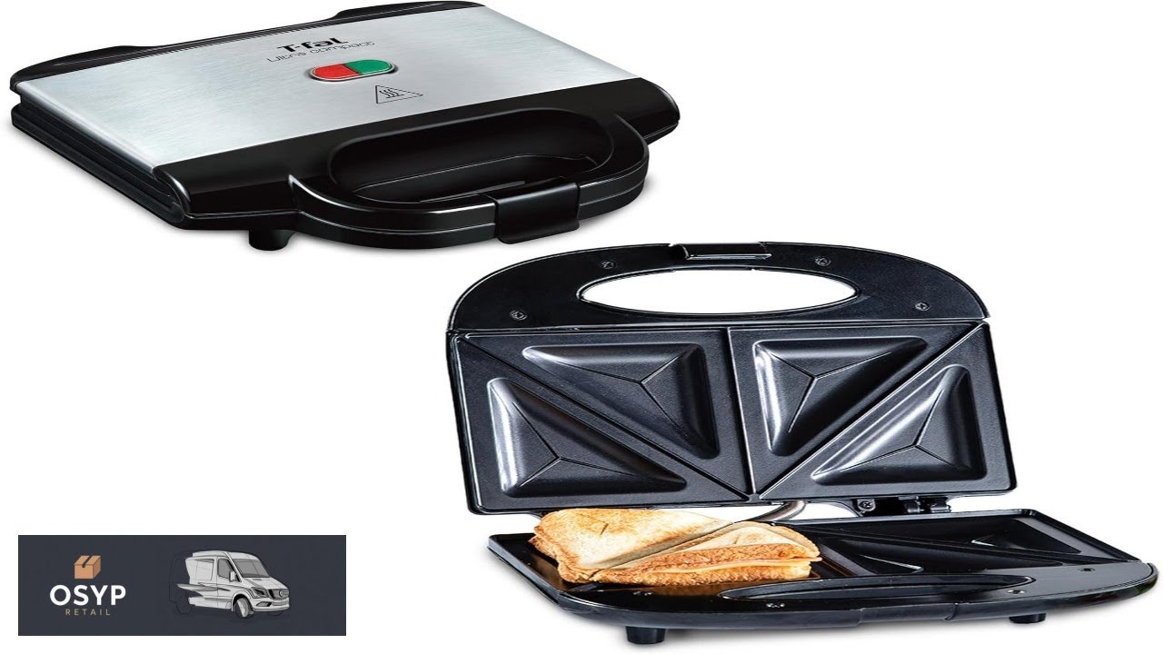 T fal Compact Sandwich Maker Stainless Steel Easy to Clean Indicator Lights Cool