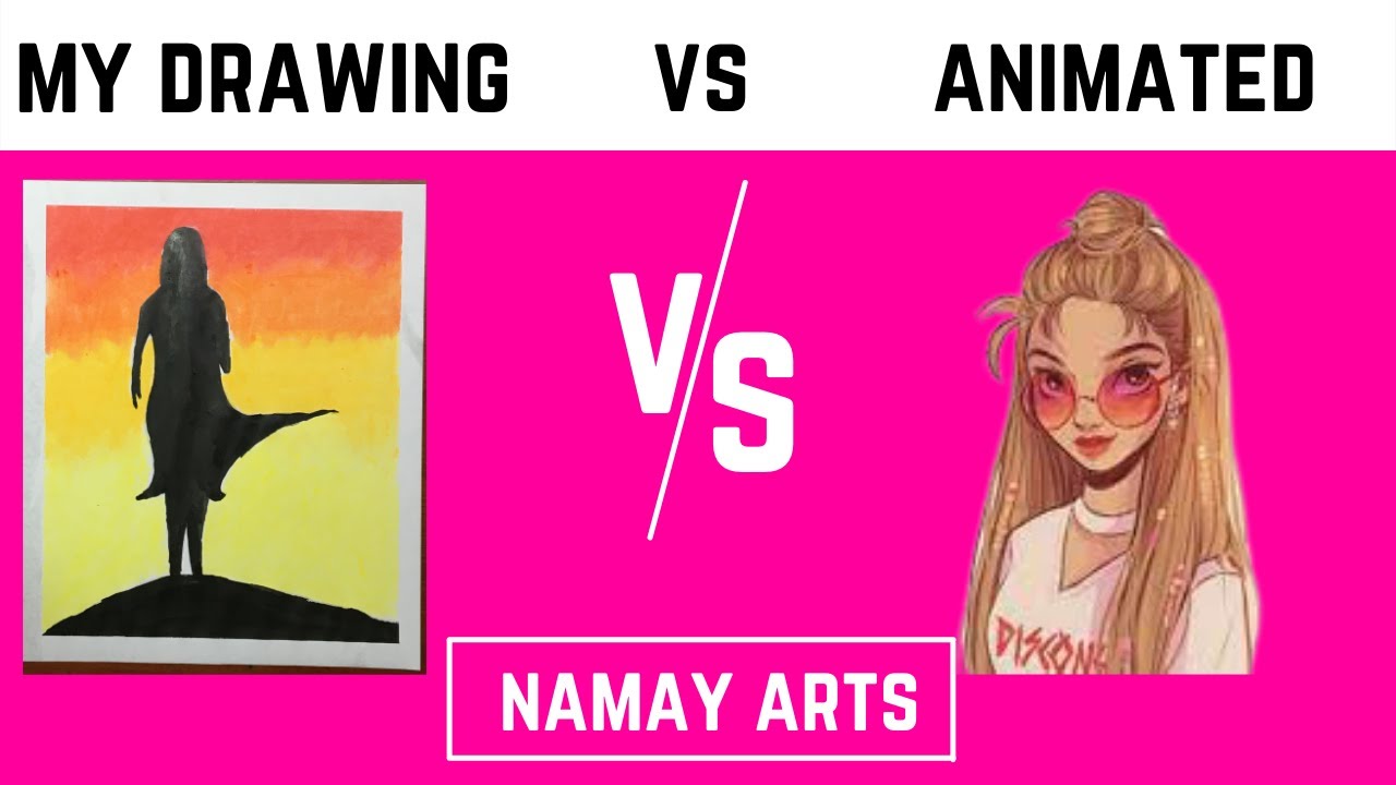 A girl standing on a mountain drawing with oil pastel 