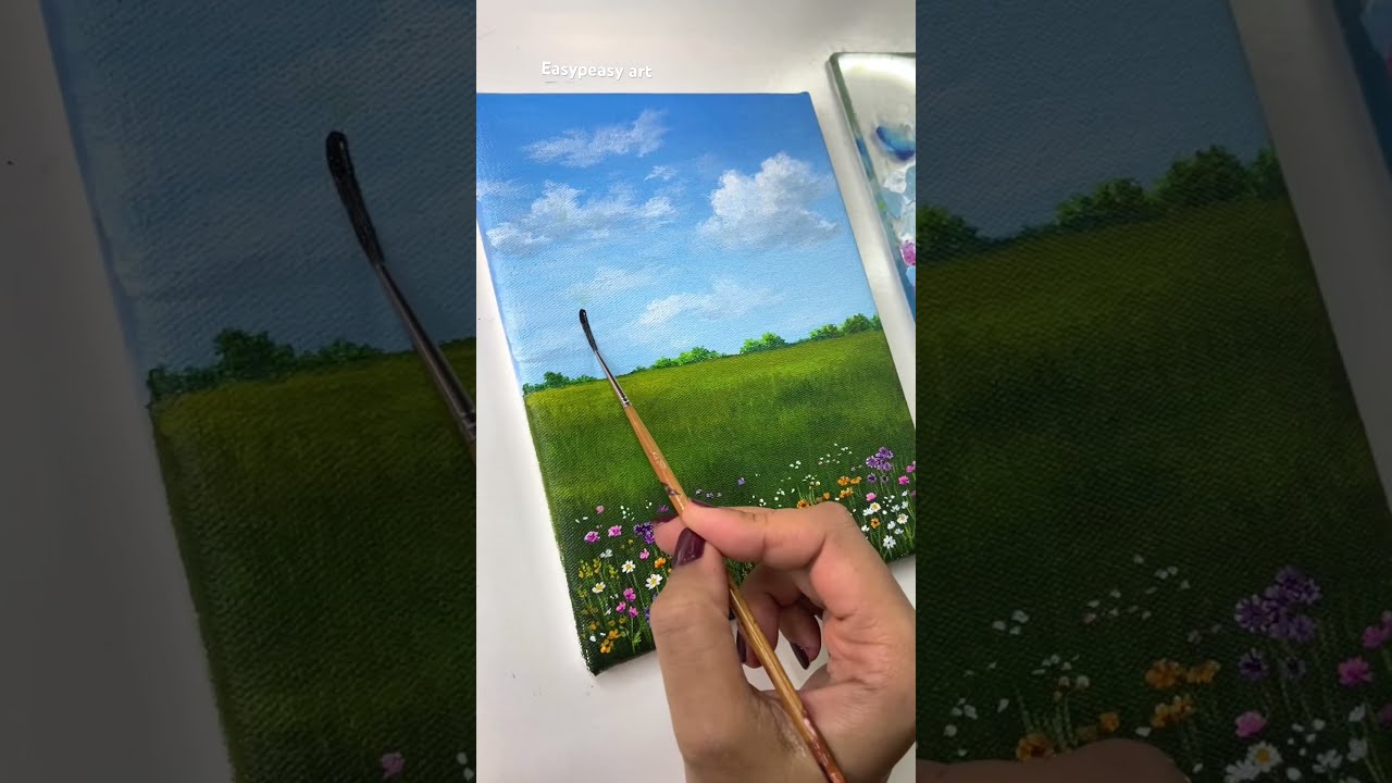 Flower Field Painting Easy Acrylic For Beginners