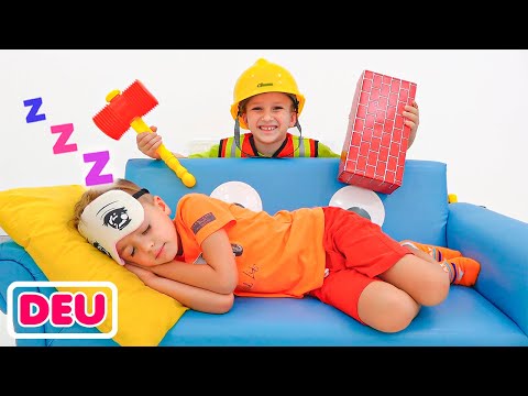 Vlad und Niki schlafen in Spielhäusern für Kinder