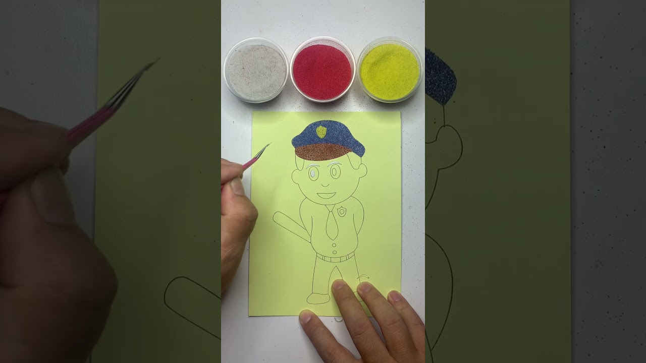 Fun and Creative Sand Painting of a Cheerful Police Officer