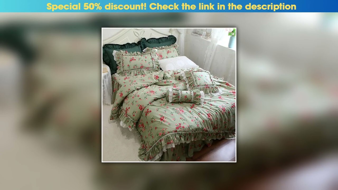 Best Seller Luxury Vintage Rose Printed Bedding Set Romantic Lace Ruffle Duvet Cover Set Bed Cover•