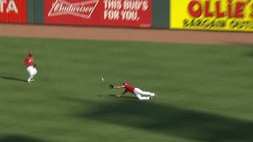 ATL@CIN: Schebler leaves the game after diving catch