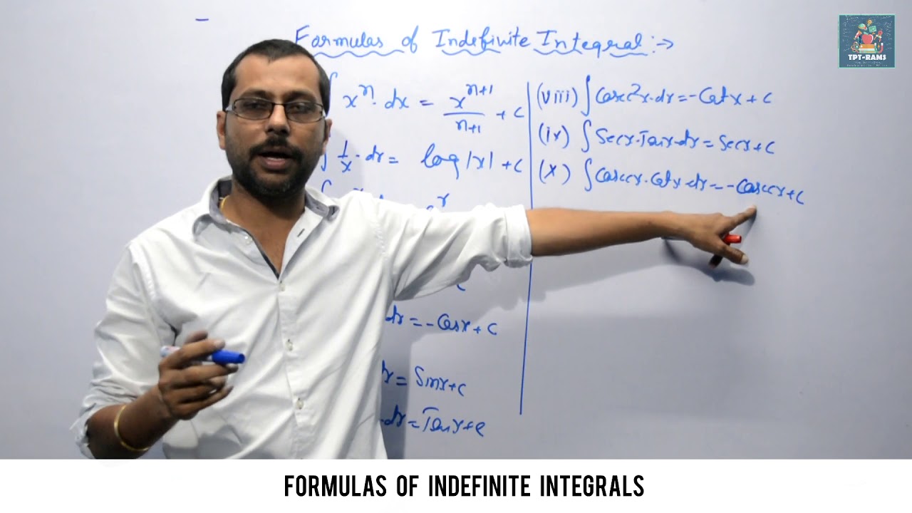 FORMULAS OF INDEFINITE INTEGRALS 8 CLASS XII MATHEMATICS TPT RAMS HINDI V1 YouTube