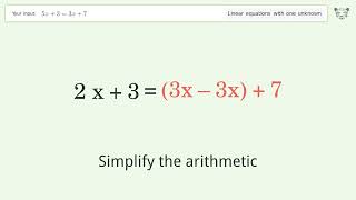 Linear equation with one unknown: Solve 5x+3=3x+7 step-by-step solution