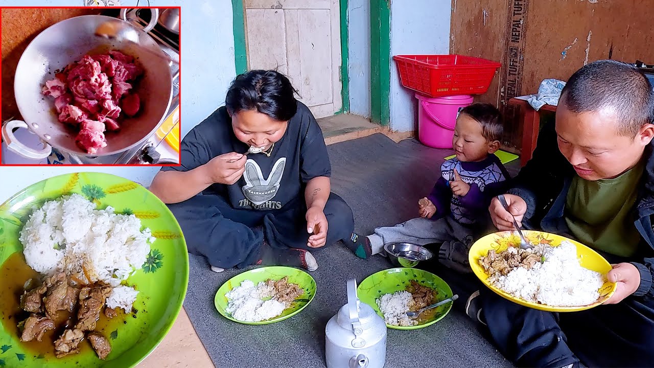 Buff Rice Person Rita cooks buff curry & rice for her husband and son Ridam Rai ...