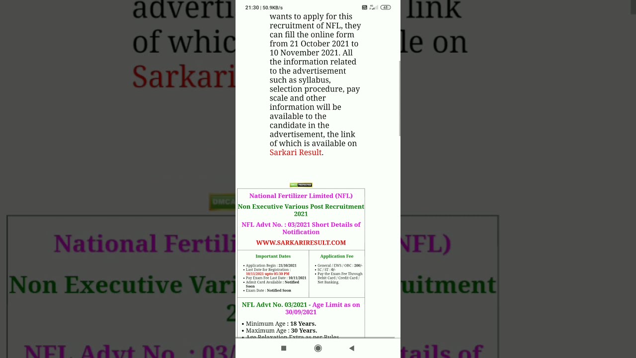 NFL Non Executive Various Post Online Form 2021 |  National Fertilizer Limited  form 2021