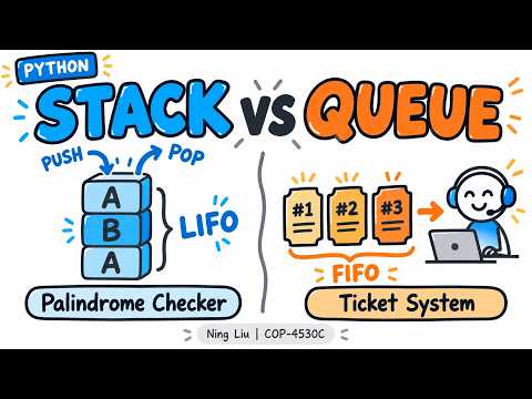 [COP-4530C] Stacks & Queues in Python Explained | Palindrome Checker + Ticket System