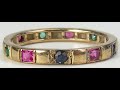 Deco 1920's Ruby Sapphire Emerald Eternity Band 10K Rose Gold Sz 5.75 UK-L www.antiquejewelryco.com