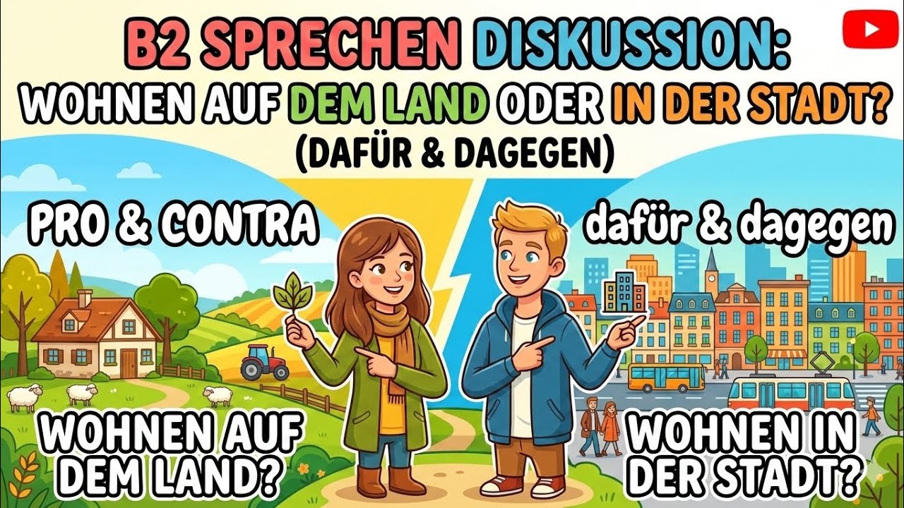 Wohnen auf dem Land oder in der Stadt|B2 SPRECHEN DISKUSSION|GOETHE TEIL 2|EINFACH ERKLÄRT|DEUTSCH|