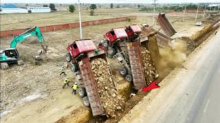 Download Lagu OMG!! Amazingly Project New Road Construction Extremely Truck Unloading Big Stone Safety at Work MP3