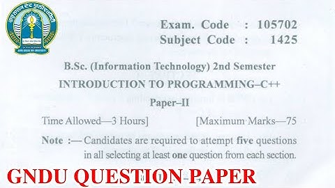 Gndu Bsc IT 2nd Semester Introduction to Programming C++ Question Paper || Bsc IT 2nd Sem Paper