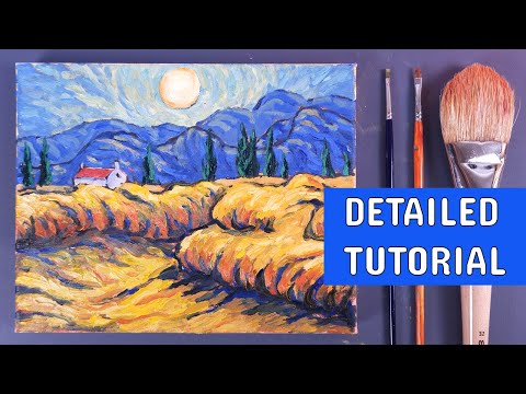 Art Therapy at Home How to Paint Like Van Gogh  Sunrise Oil Painting Tutorial with ASMR Voice