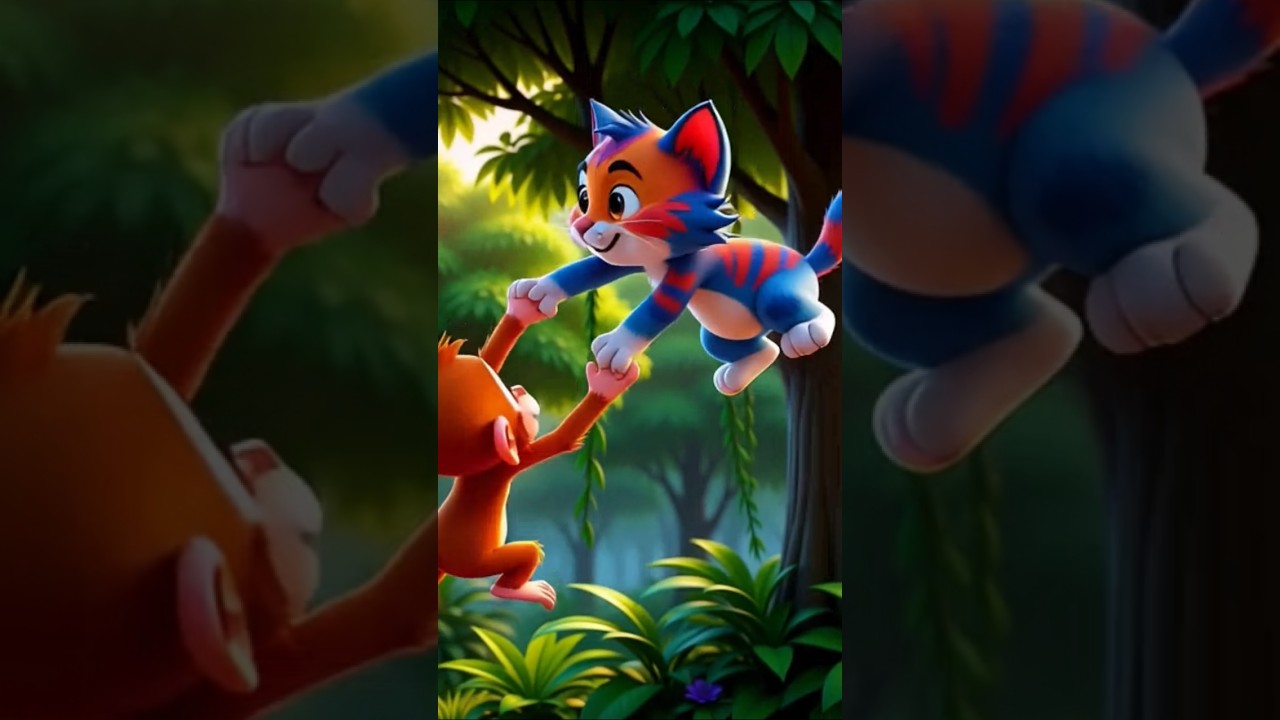 Funny Cat vs Monkey Fight 😂 | Cartoon Animal Short 🐱🐒