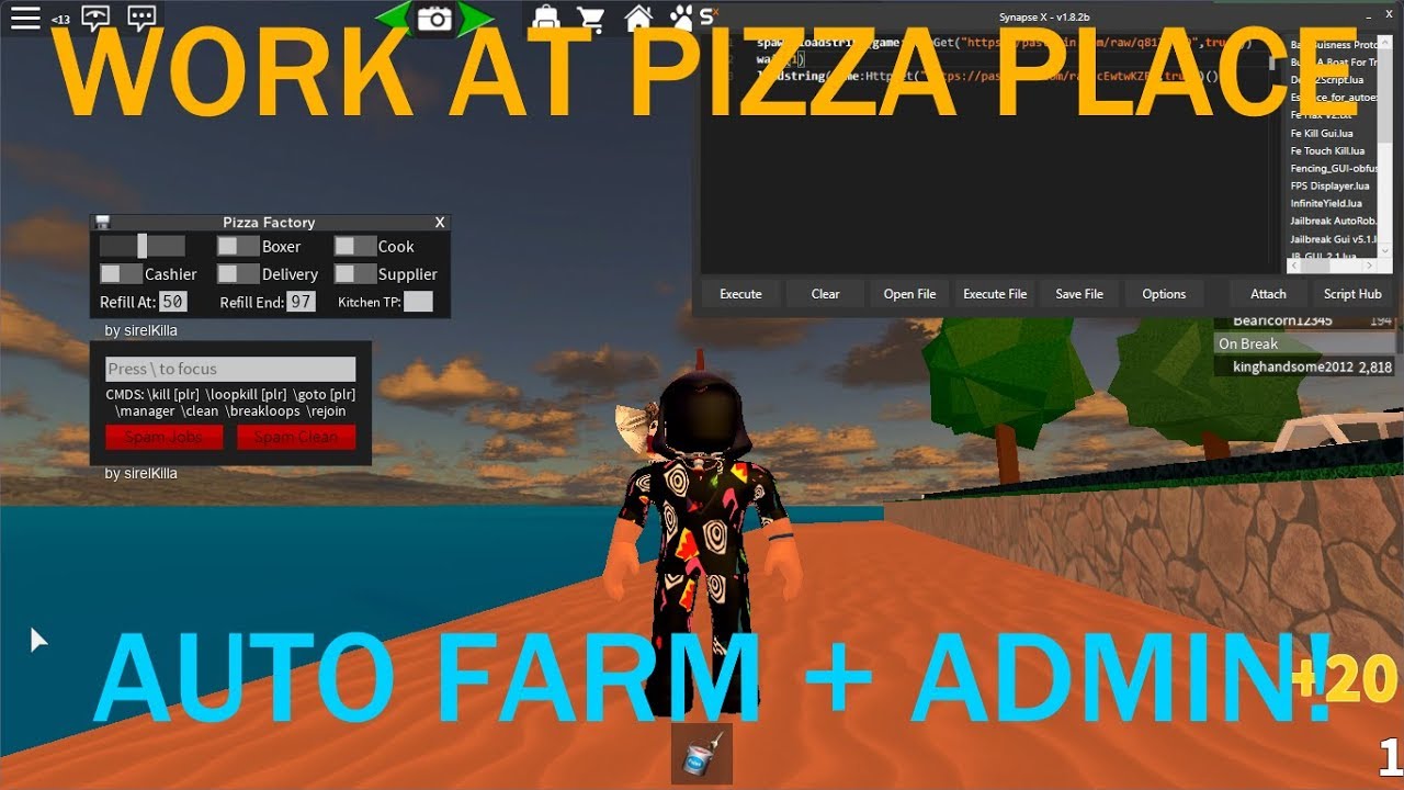 Work At Pizza Place Hack Admin Auto Farm Over Powered Youtube - roblox work at pizza place money script