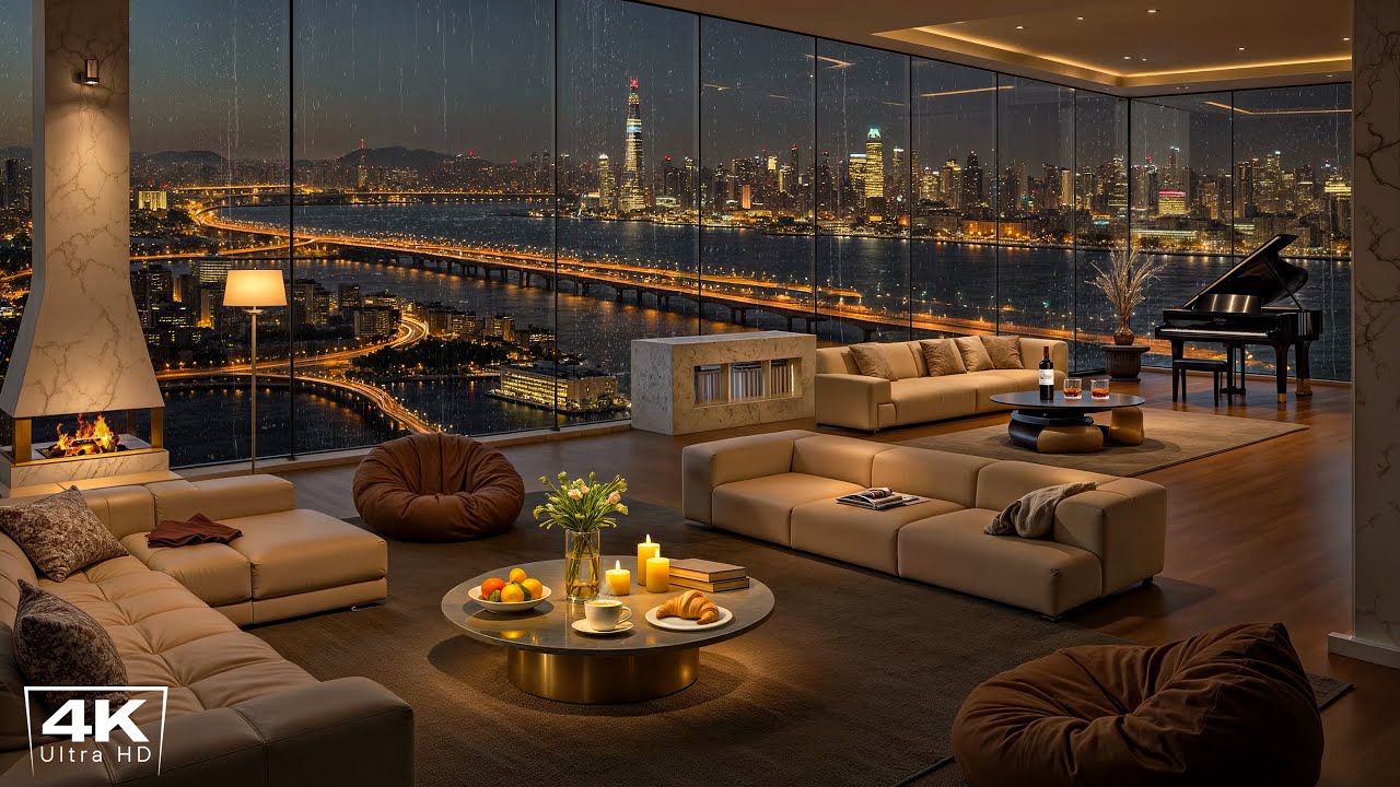 Picture of Peaceful Rainy Night in Cozy Luxury Apartment with Relaxing Piano Jazz ...