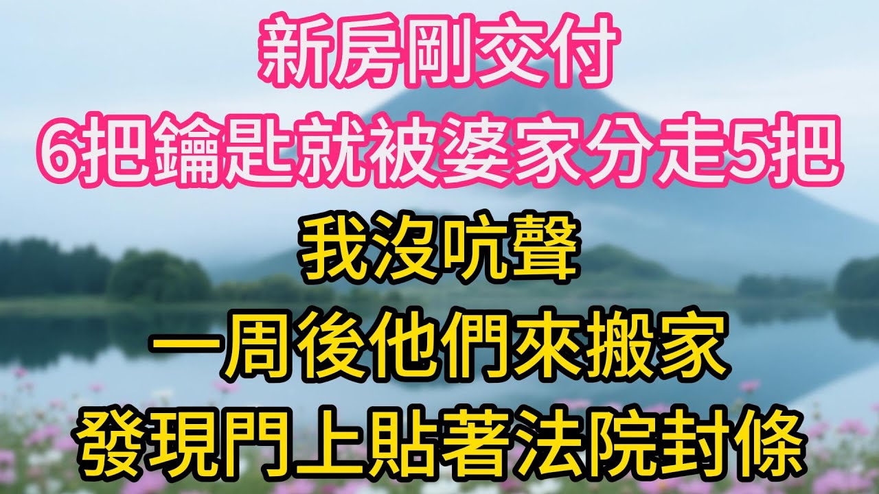 新房剛交付，6把鑰匙就被婆家分走5把，我沒吭聲，一周後他們來搬家，發現門上貼著法院封條