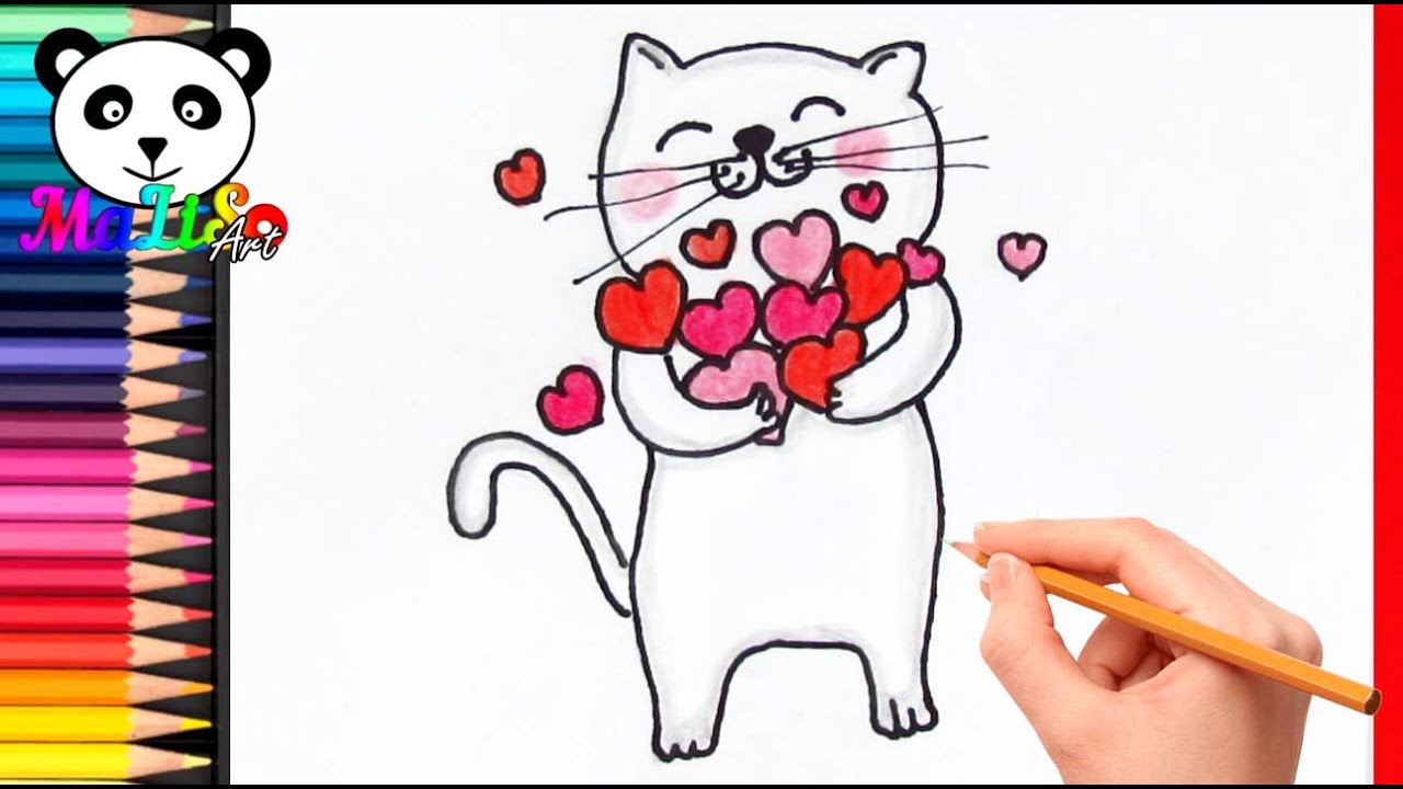 Как рисовать котика с сердечком