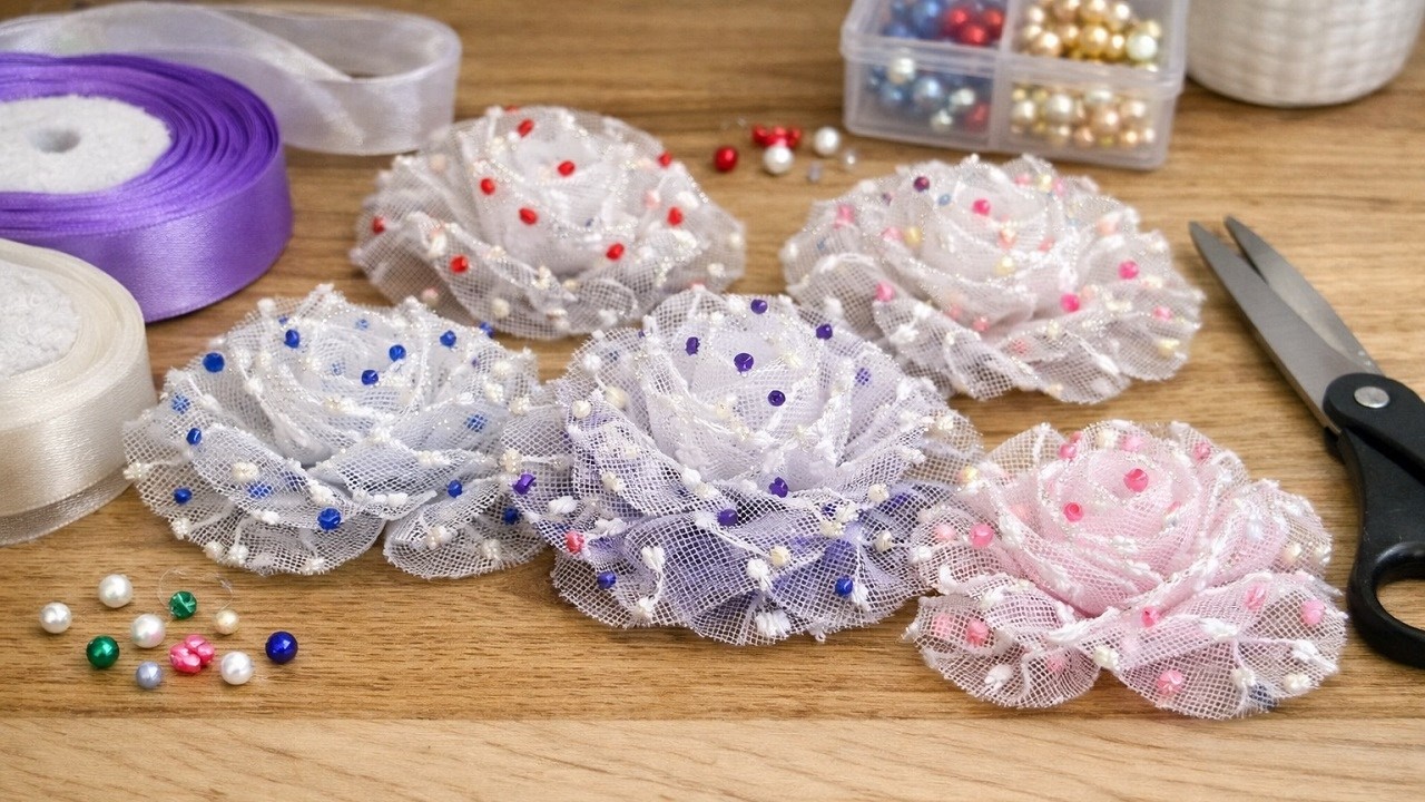 You Won’t Believe How Easy This Tulle Flower Is! DIY Beaded Rose - YouTube