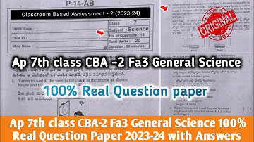 Ap 7th class fa3 General science 💯real Question Paper 2024 with answers|Fa3 CBA-2 7th science answer
