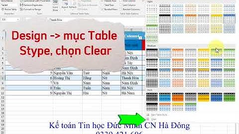 Cách xóa định dạng Table trong Excel
